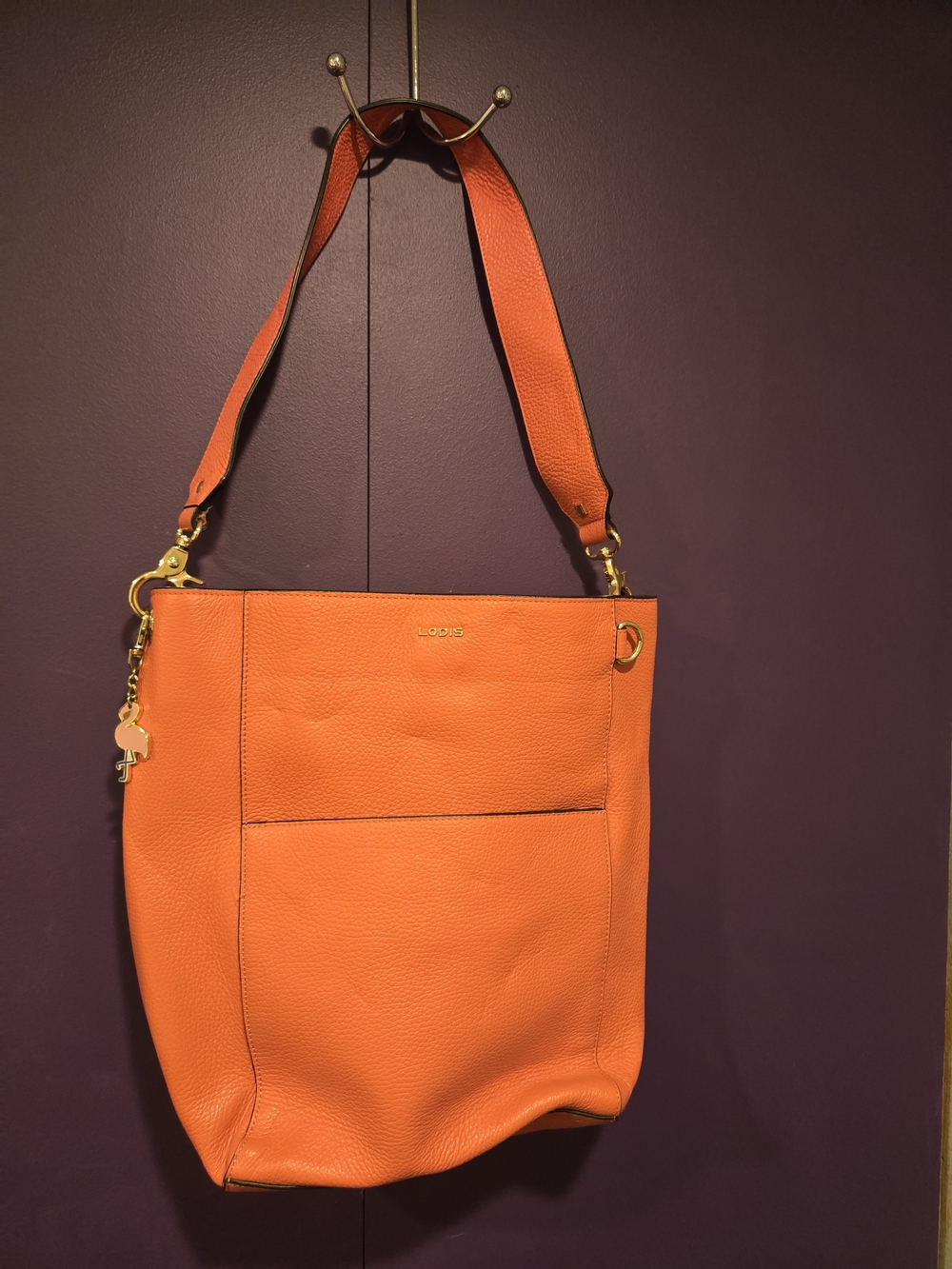 LODIS Orange Leather Shoulder Tote